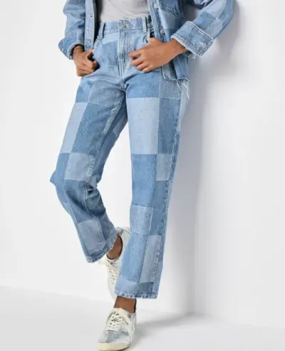 pantalon denim patchwork detalle